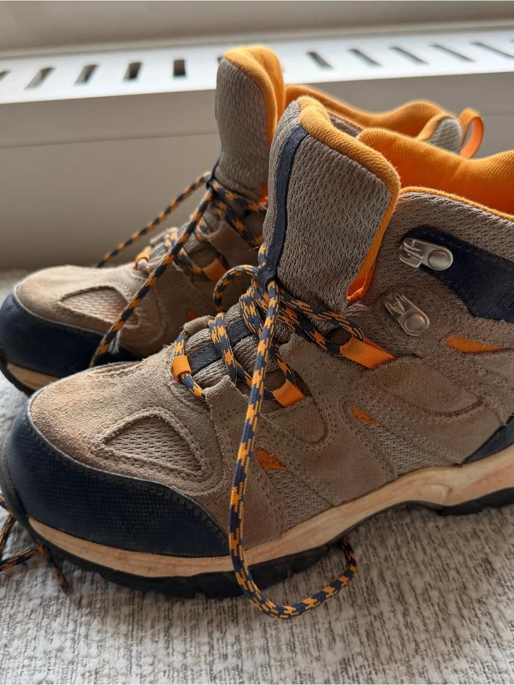 L.L. Bean Kids Tan and Orange Hiking Boots